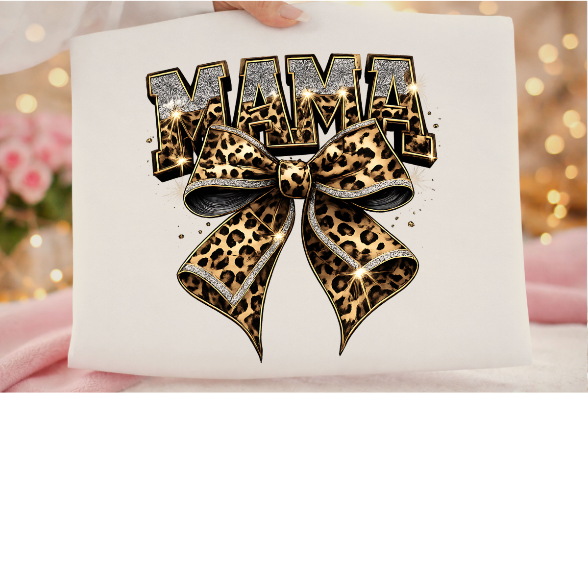 Leopard Bow Mama Graphic Tee – Trendy Glitter Mama Shirt