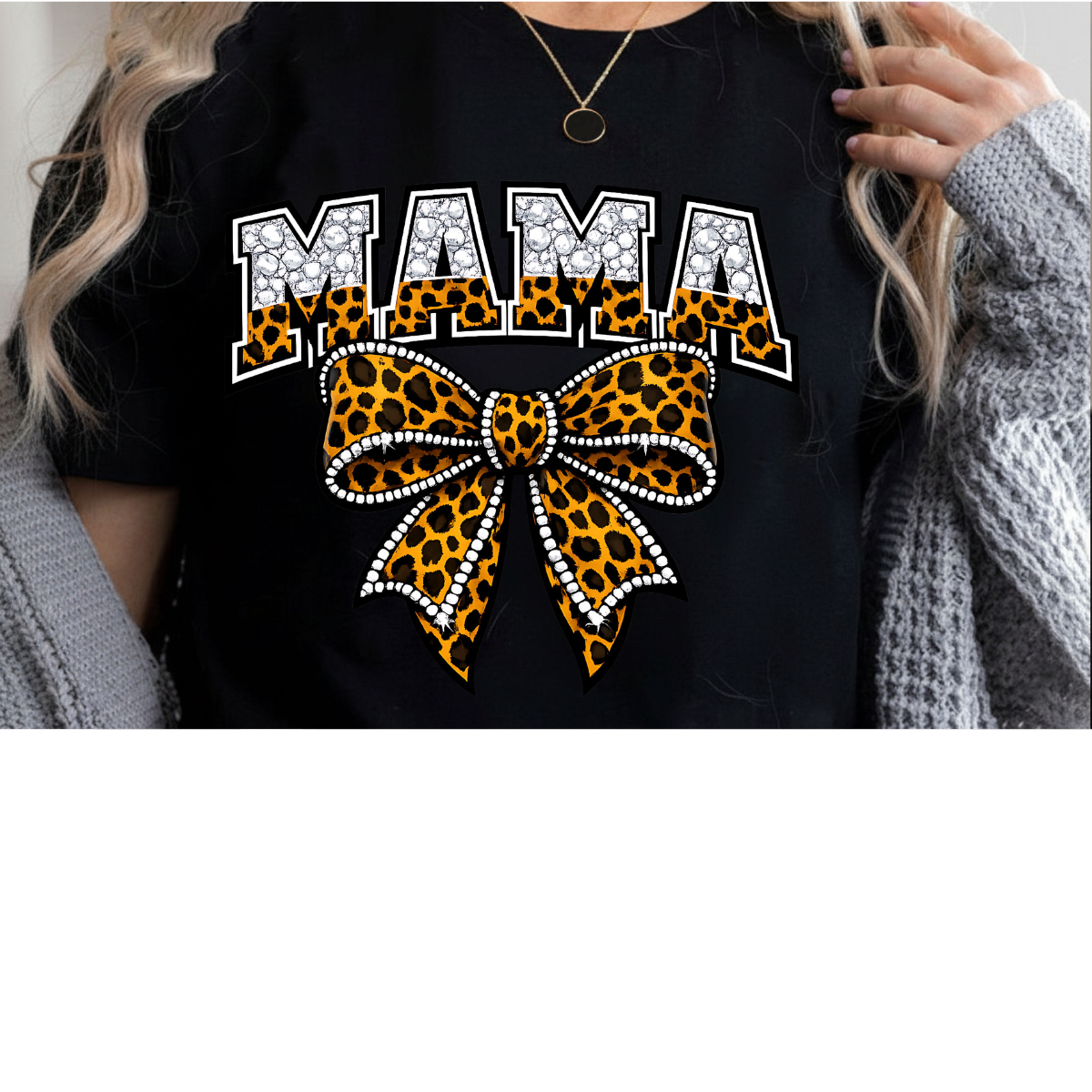 Leopard Bow Mama Graphic Tee – Rhinestone Inspired Boutique Mom Shirt