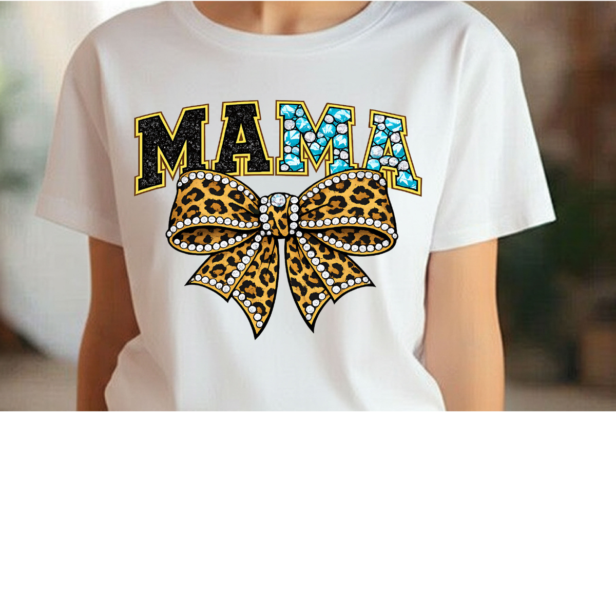Mama Turquoise & Leopard Bow Graphic Tee