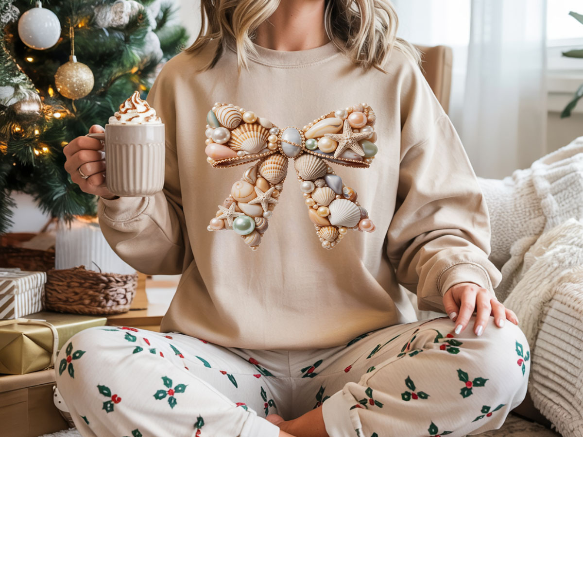 Coastal Seashell Bow Graphic Tee – Beachy Summer Aesthetic Shirt