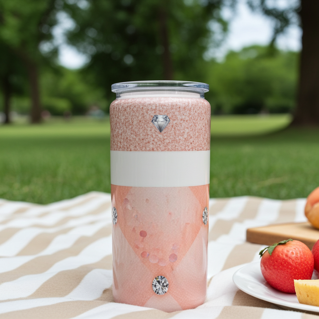 Blush Pink Diamond Stainless Steel Beer Can Tumbler – 20oz Aesthetic Drink Glass