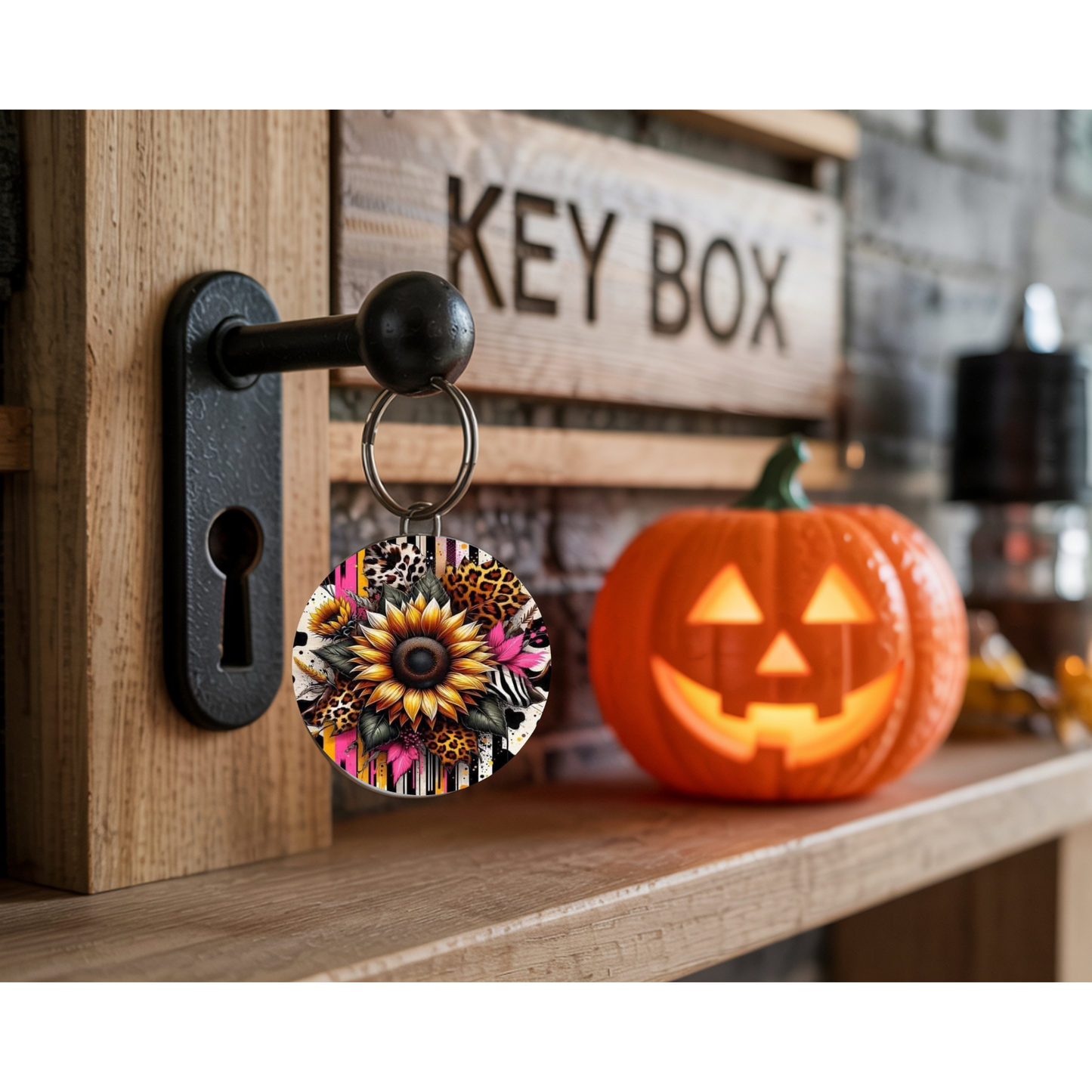 Sunflower & and Leopard Print Keychain | Colorful Floral Keychain