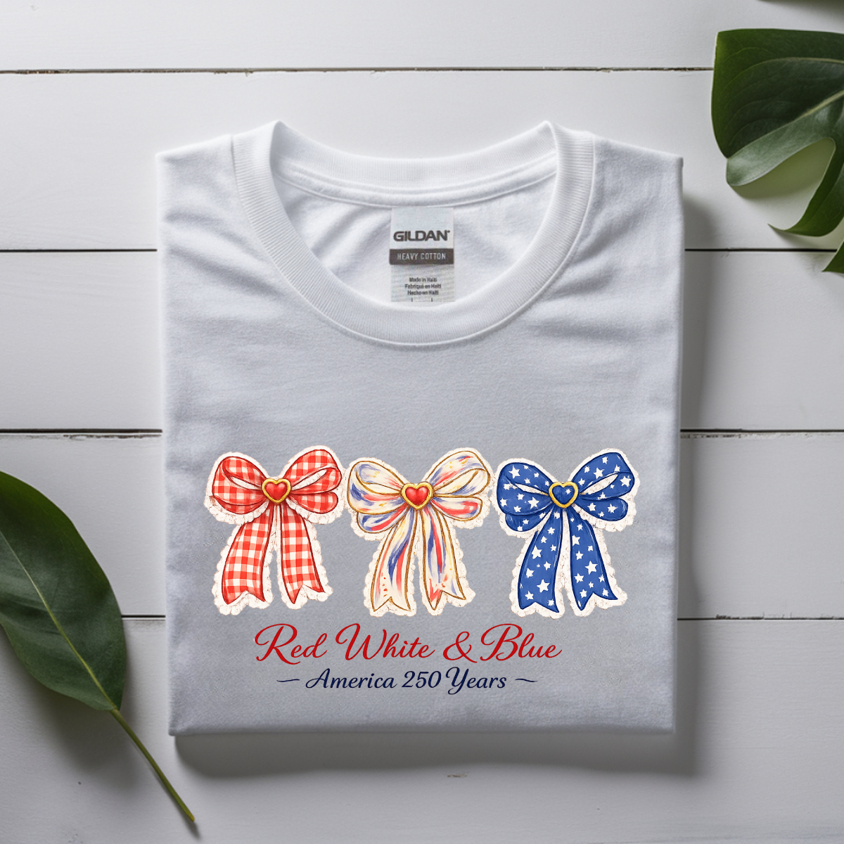 Red White & Blue America 250 Years Patriotic Bow Graphic Tee