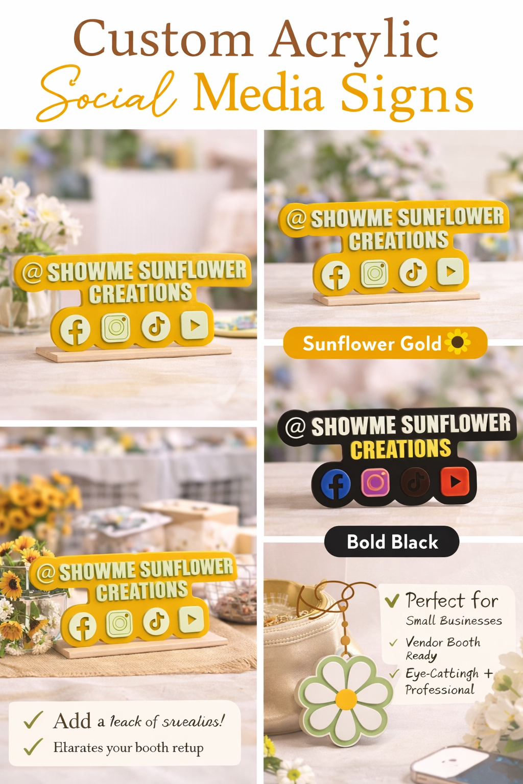 Custom Acrylic Social Media Sign | Business Name Display watermark | Instagram Facebook TikTok Logo Sign