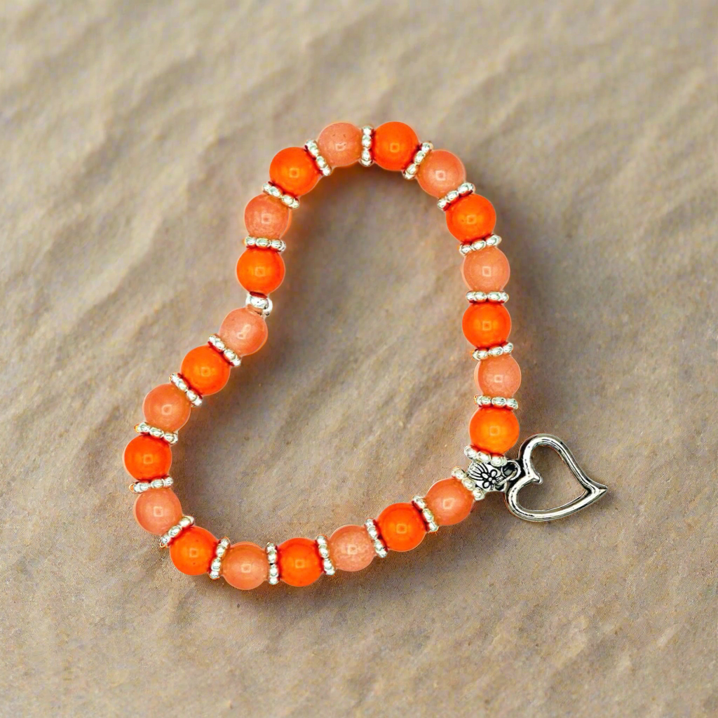Charming Peach Glass Bead Charm Bracelet