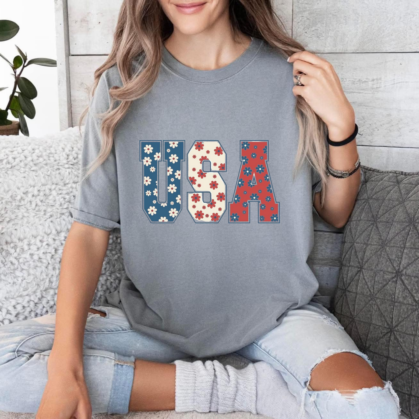 Floral USA Graphic Tee