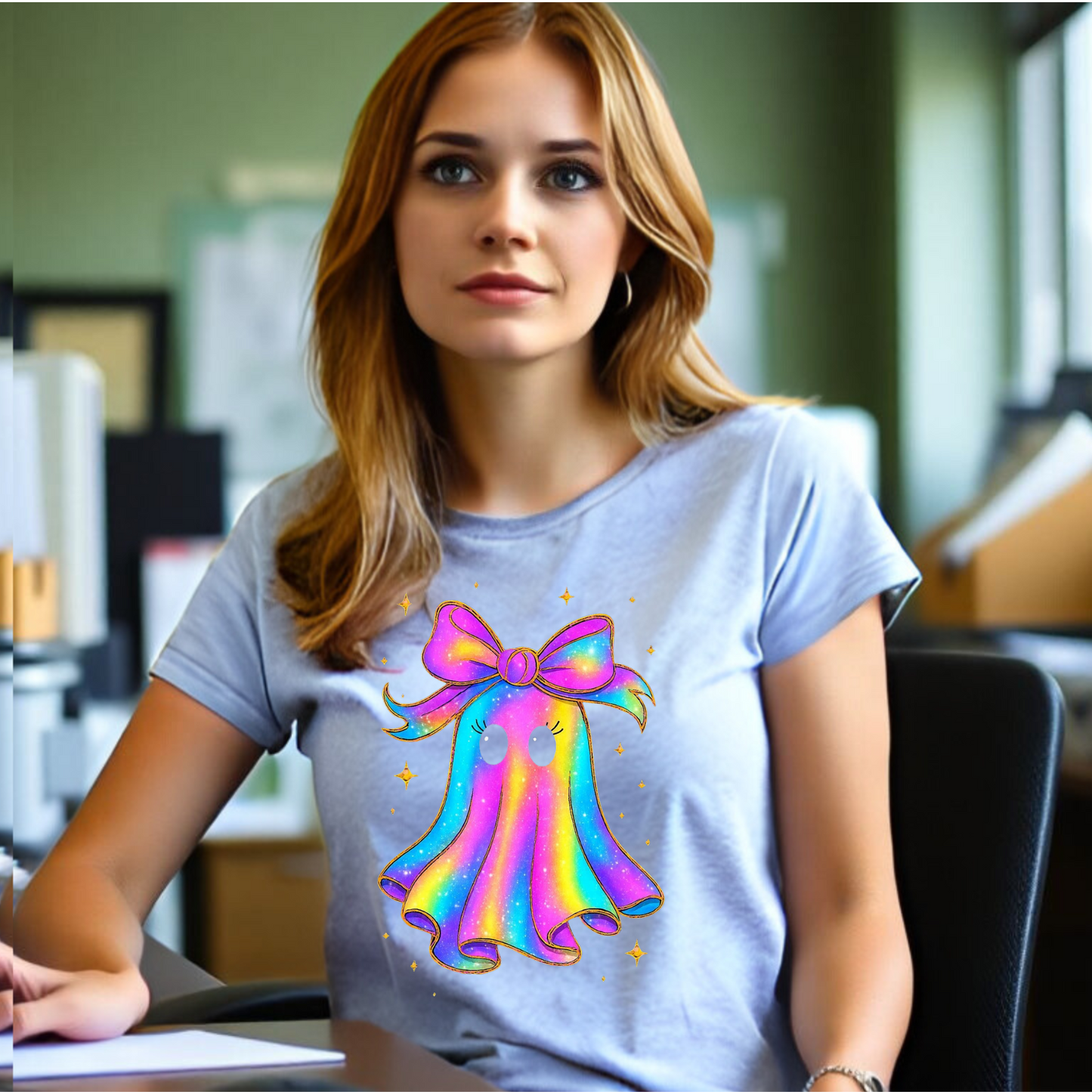 "Float into Fun! 👻 Embrace the Rainbow Iridescent Ghost Sweatshirt!"