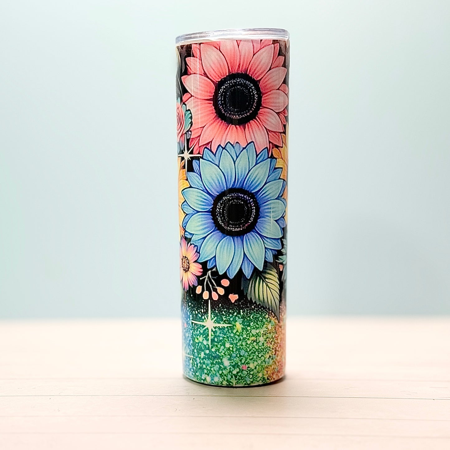 πΈ 30oz Sublimated Tumbler β Colorful Sunflower & Glitter Design