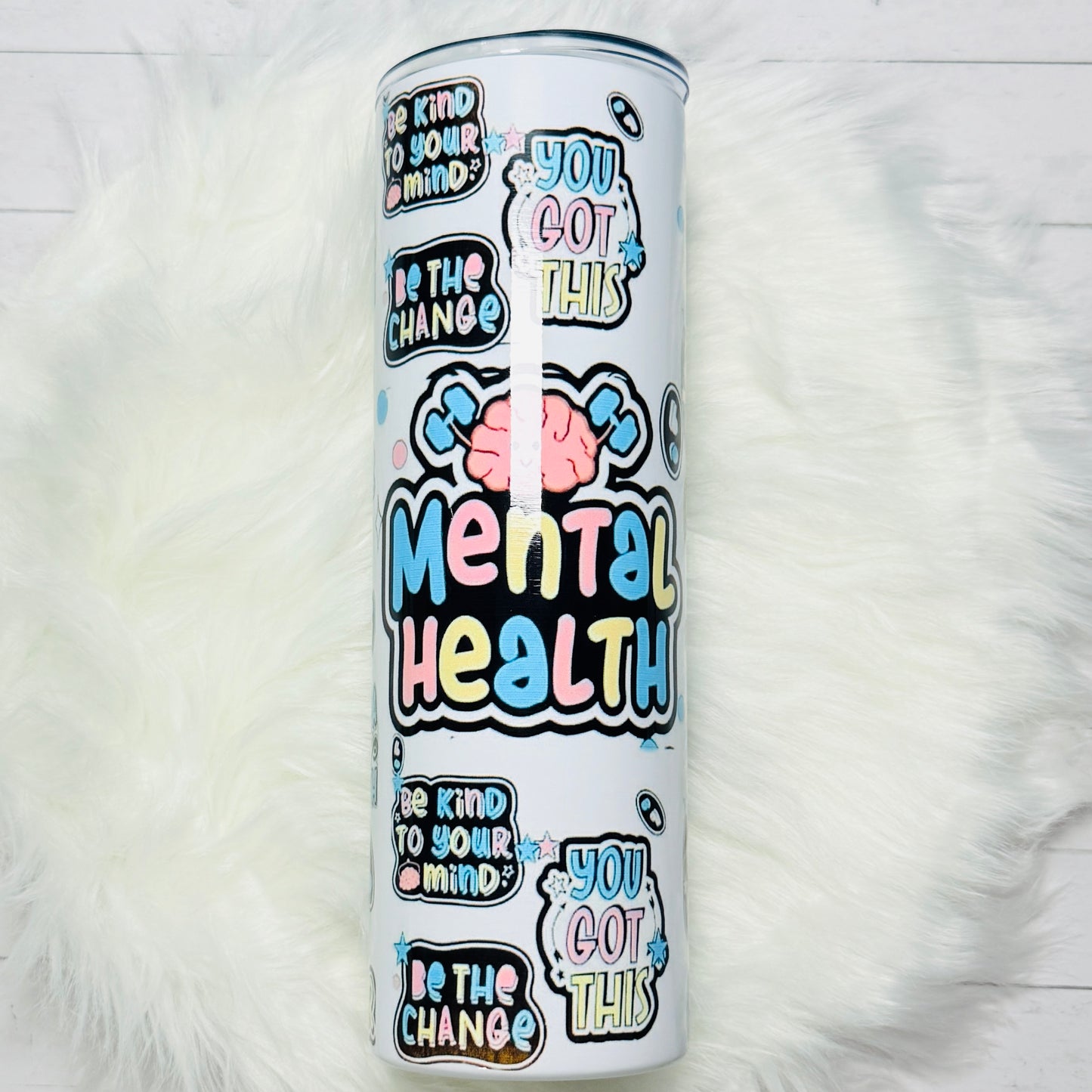 💚 30oz Stainless Steel Sublimated Tumbler – Mental Health Affirmations Design