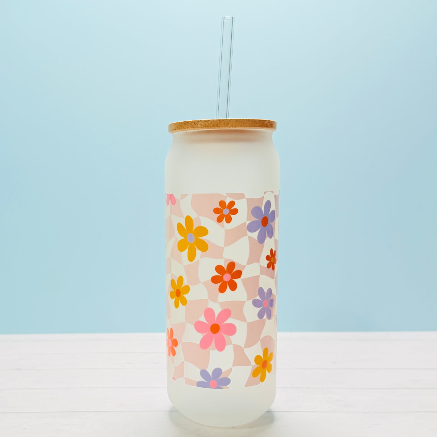 🌸✨20oz Frosted Glass Can Tumbler Wrapped in a Floral UVDTF✨🌸
