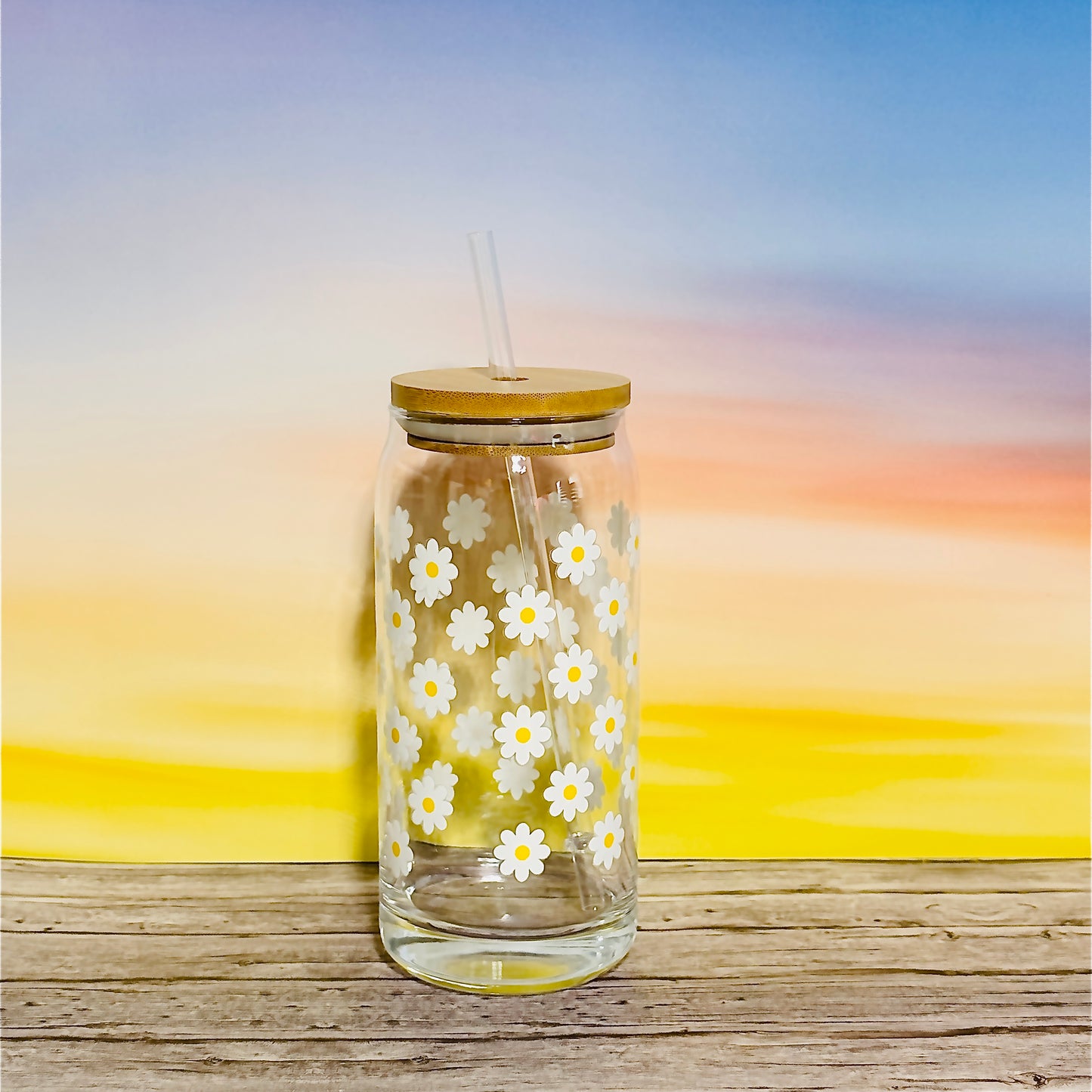 πΌ 20oz Glass Beer Can Tumbler β White Florals with Yellow Centers πΌ
