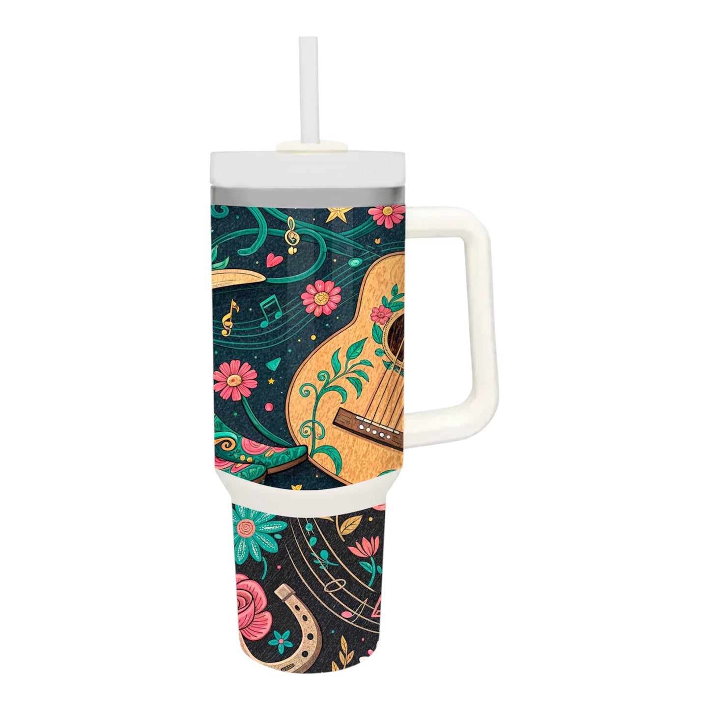 Floral Guitar Music Tumbler with Handle – Where Music Blooms