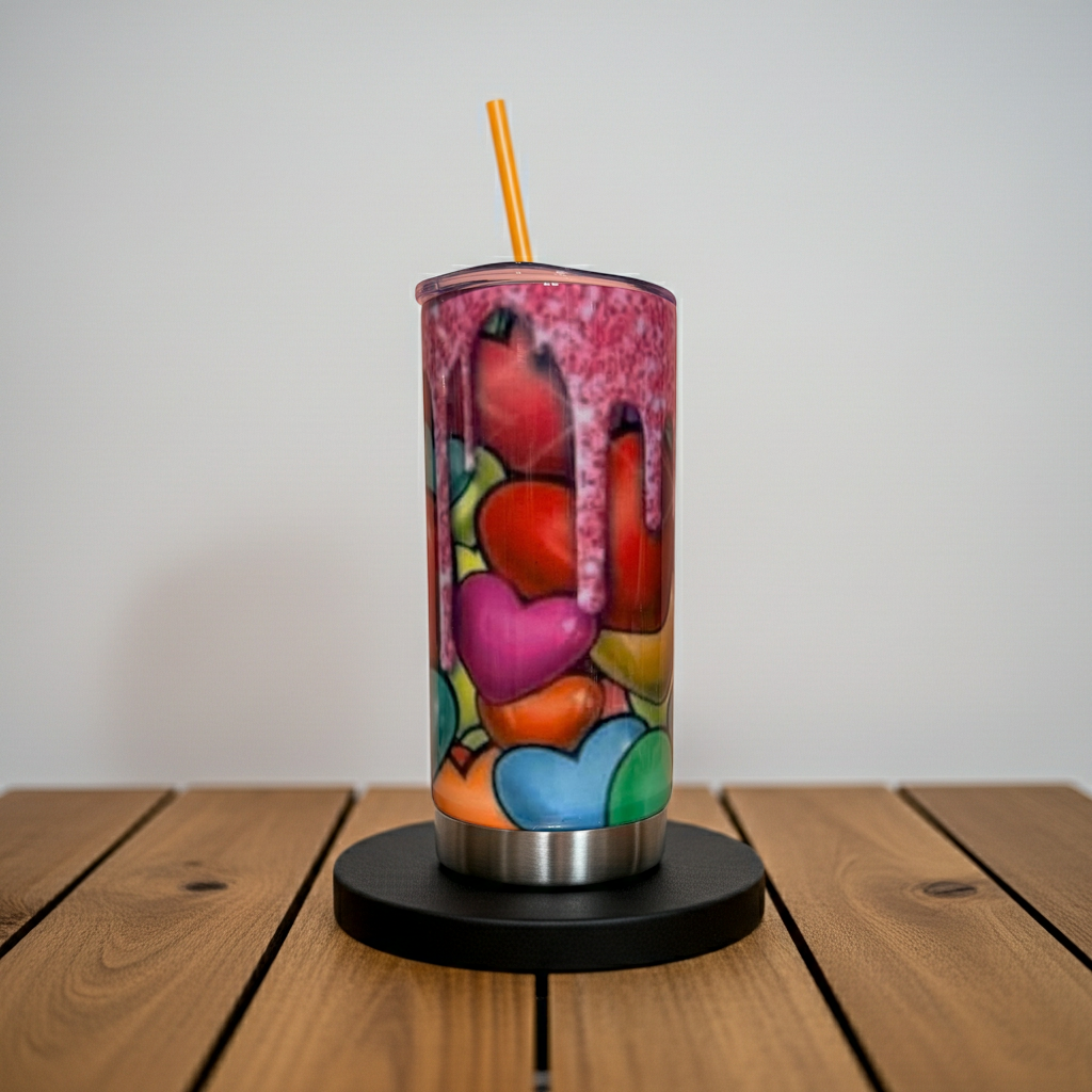 Colorful Heart Stainless Steel Tumbler – 12oz Insulated Skinny Cup