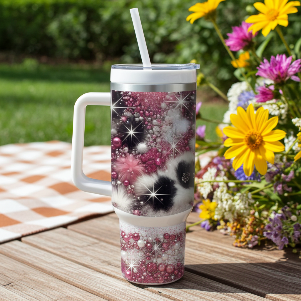 Glam Luxe Winter Tumbler with Handle – Cozy Sparkle, Everyday Elegance