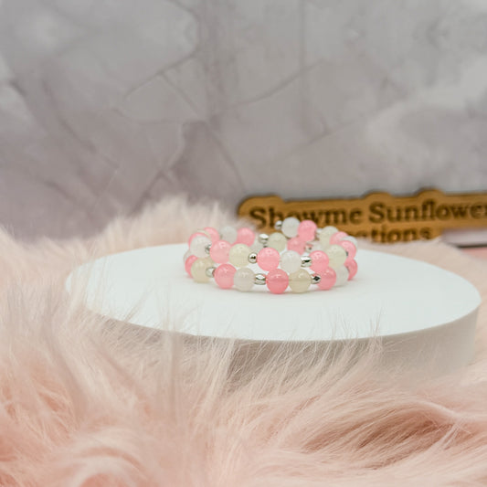 Pink & White Beaded Coil Bracelet - Elegant & Versatile