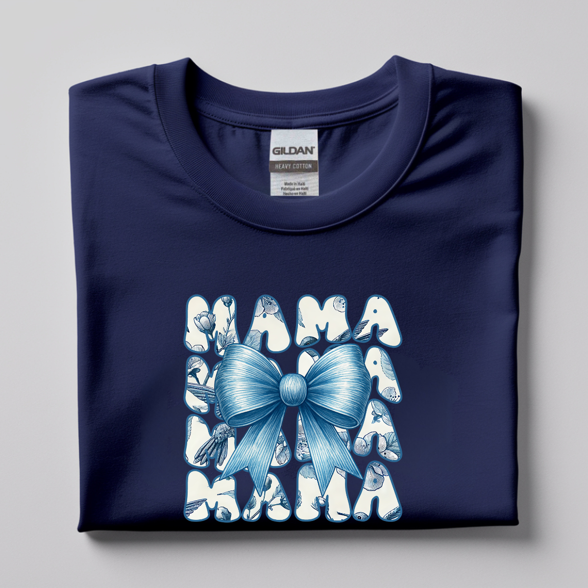 Blue Floral Mama Graphic Tee – Elegant Bow Mom Shirt