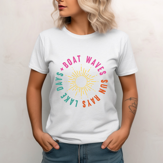 Boat Waves Sun Rays Lake Days Graphic Tee – Cute Summer Lake Life Shirt