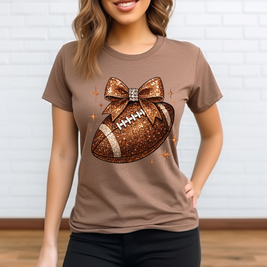 Glitter Football Bow Graphic Tee – Cute Game Day Shirt for Women