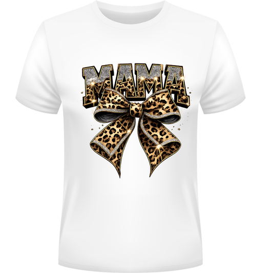 Leopard Bow Mama Graphic Tee – Trendy Glitter Mama Shirt