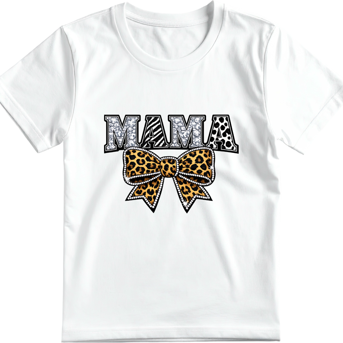 Black & White Mama Leopard Bow Graphic Tee – Trendy Boutique Mom Shirt