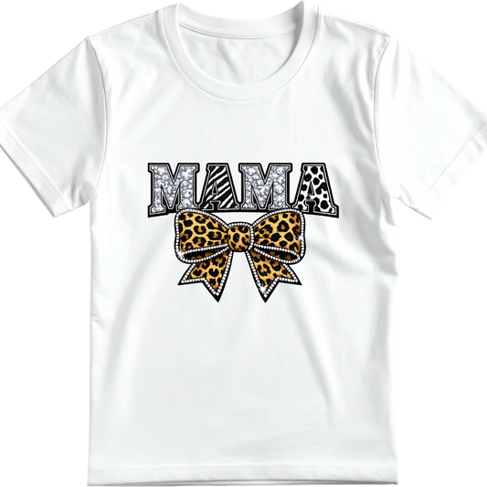 Black & White Mama Leopard Bow Graphic Tee – Trendy Boutique Mom Shirt