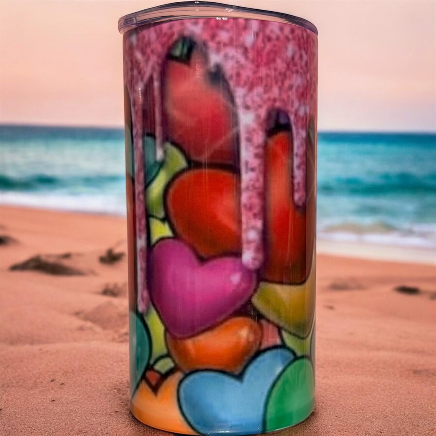 Colorful Heart Stainless Steel Tumbler – 12oz Insulated Skinny Cup