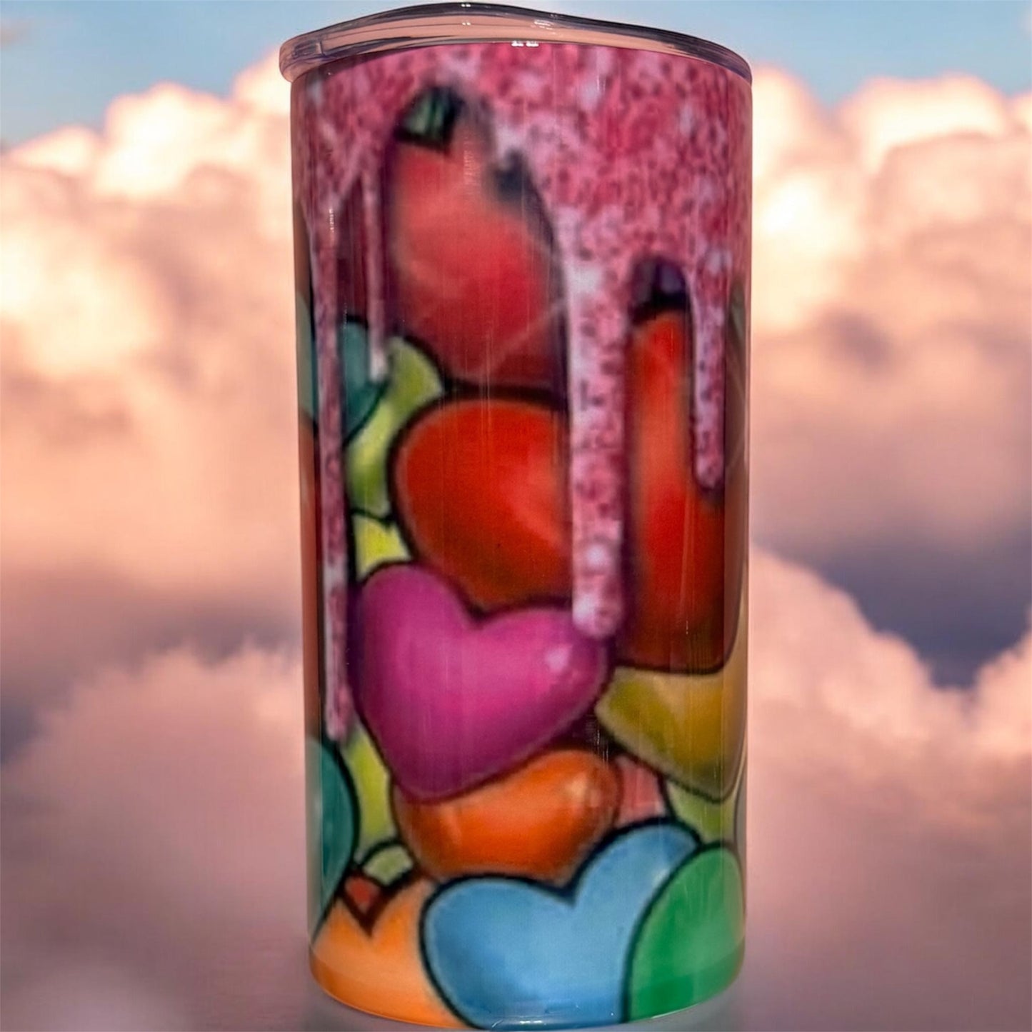 Colorful Heart Stainless Steel Tumbler – 12oz Insulated Skinny Cup