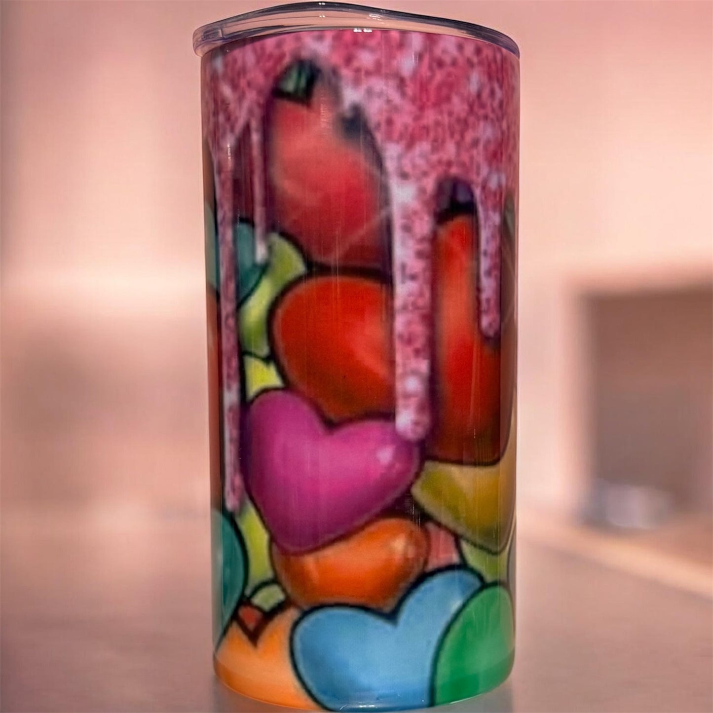 Colorful Heart Stainless Steel Tumbler – 12oz Insulated Skinny Cup