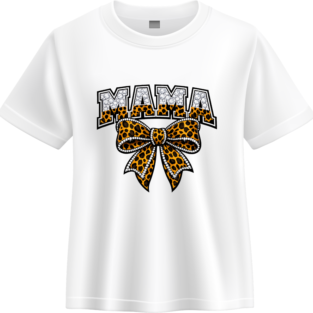 Leopard Bow Mama Graphic Tee – Rhinestone Inspired Boutique Mom Shirt