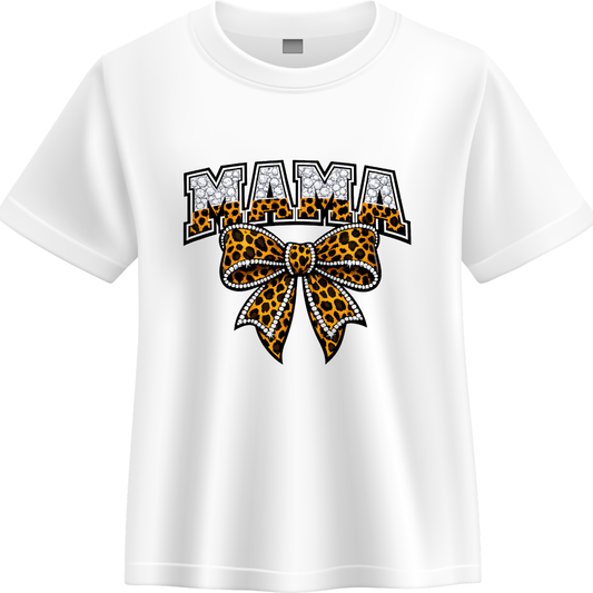 Leopard Bow Mama Graphic Tee – Rhinestone Inspired Boutique Mom Shirt