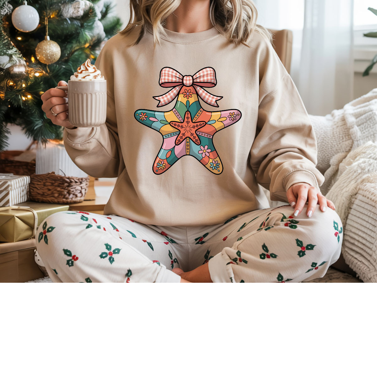 Retro Coastal Starfish Bow Graphic Tee – Beachy Boho Summer Shirt