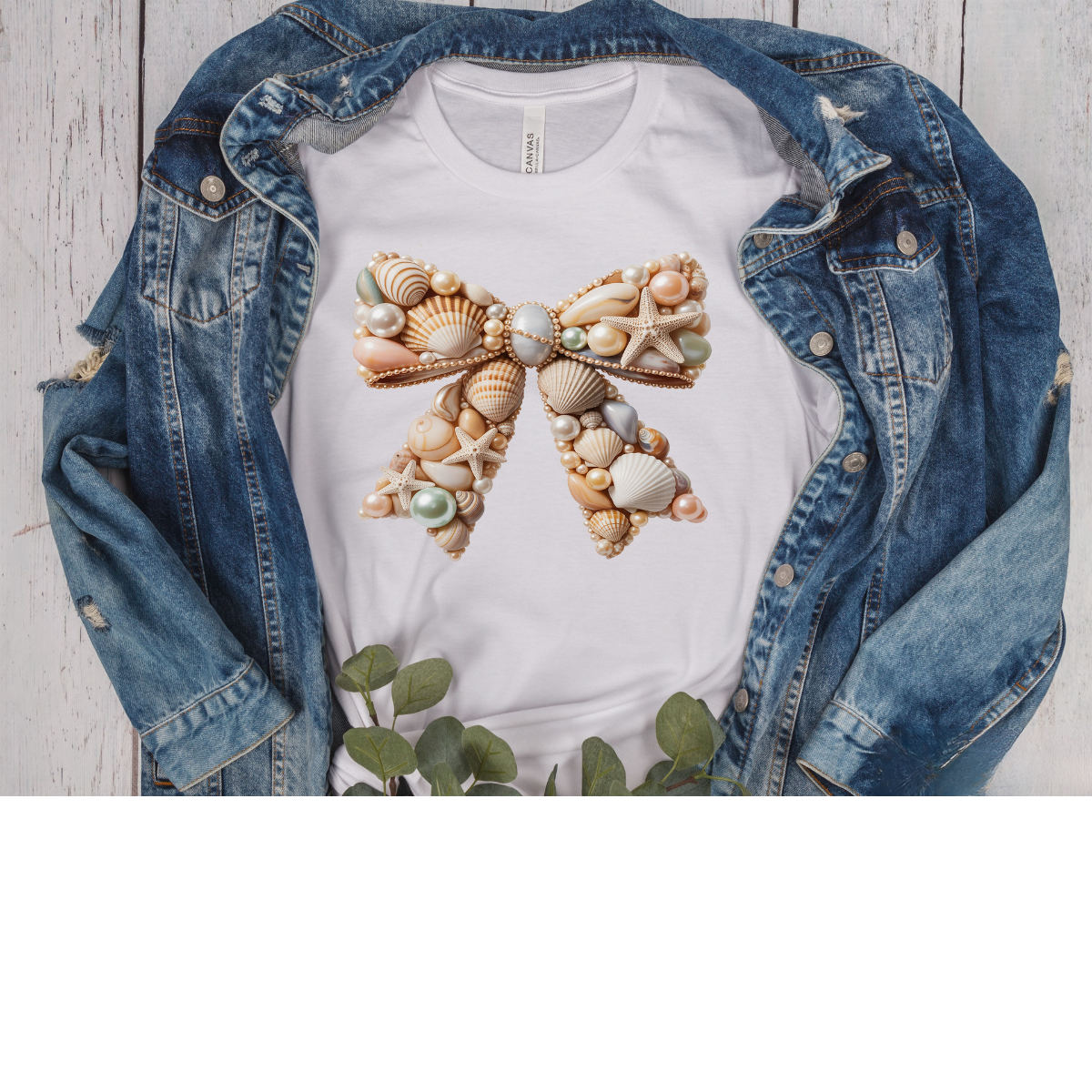 Coastal Seashell Bow Graphic Tee – Beachy Summer Aesthetic Shirt