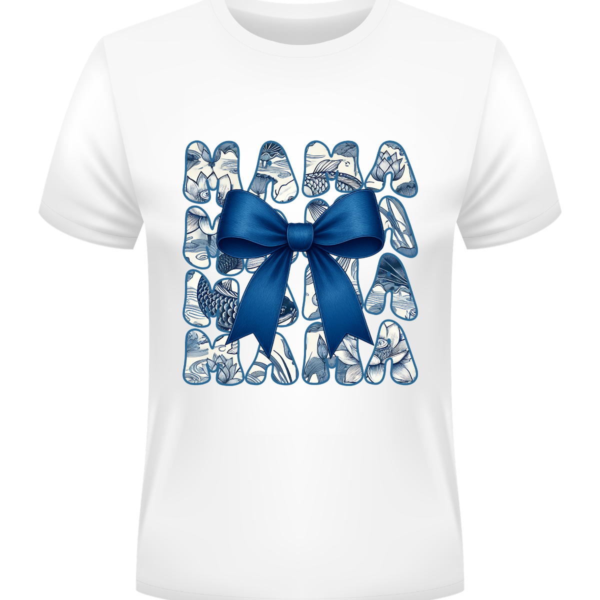 Blue Floral Mama Graphic Tee – Elegant Bow Mom Shirt