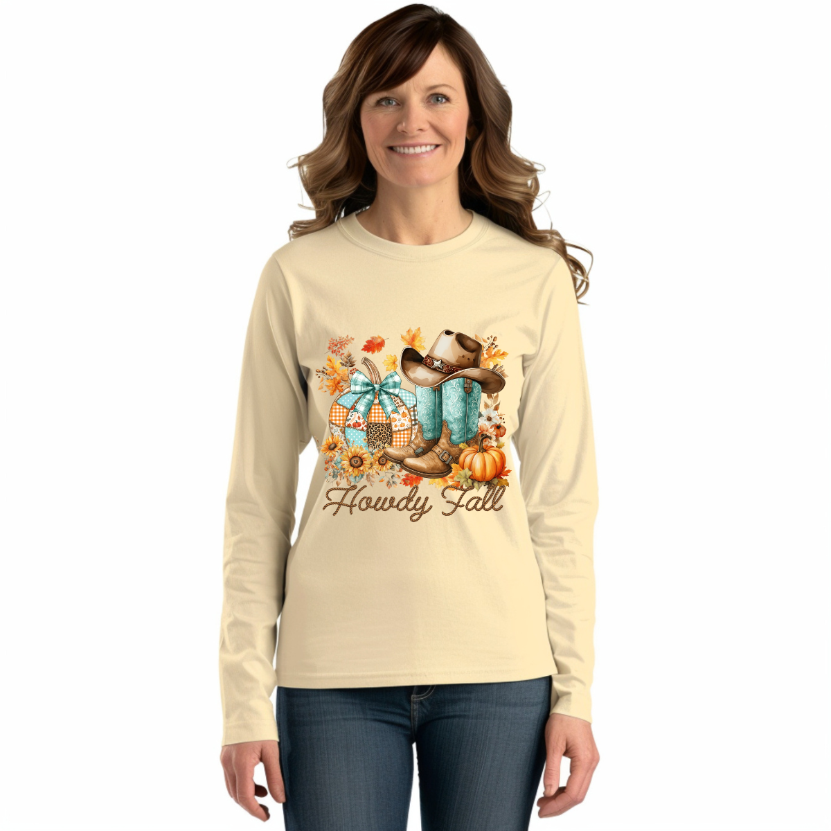 Howdy Fall T-Shirt – Western Cowgirl Boots, Cowboy Hat & Pumpkin Graphic Tee – Cute Autumn Country Shirt for Women
