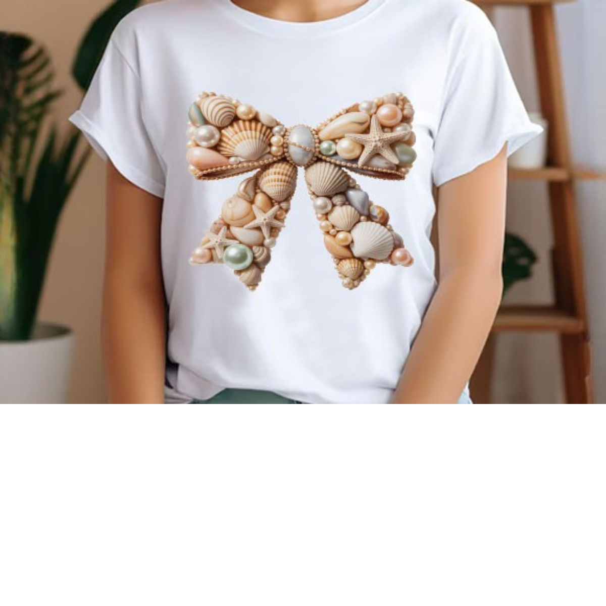 Coastal Seashell Bow Graphic Tee – Beachy Summer Aesthetic Shirt