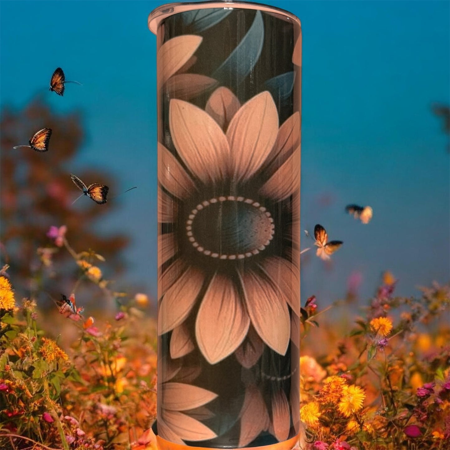20oz Sunflower Skinny Tumbler – Floral Stainless Steel Insulated Cup