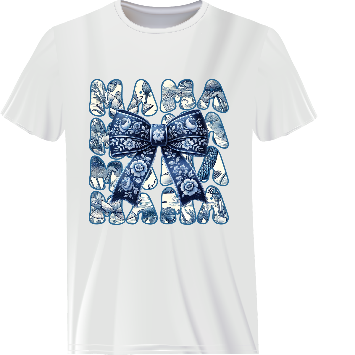 Blue Floral Mama Graphic Tee – Elegant Bow Mom Shirt