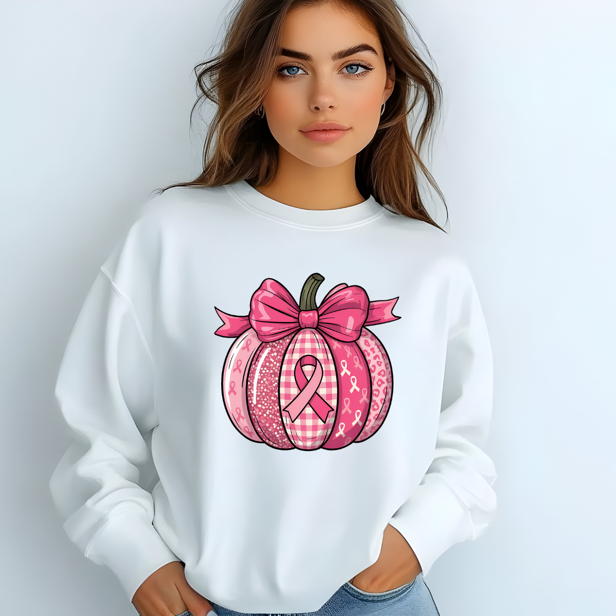 🎀 Pink Ribbon Pumpkin Sweatshirt – Breast Cancer Awareness Fall Apparel
