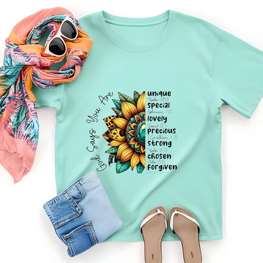 God Says You Are Sunflower Faith Graphic Tee – Inspirational Christian Shirt