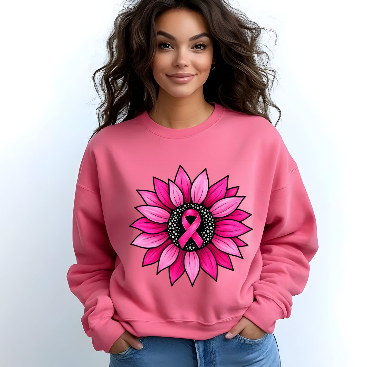 Pink Sunflower Breast Cancer Awareness Sweatshirt – Support Hope & Strength Crewneck – October Awareness Gift for Women