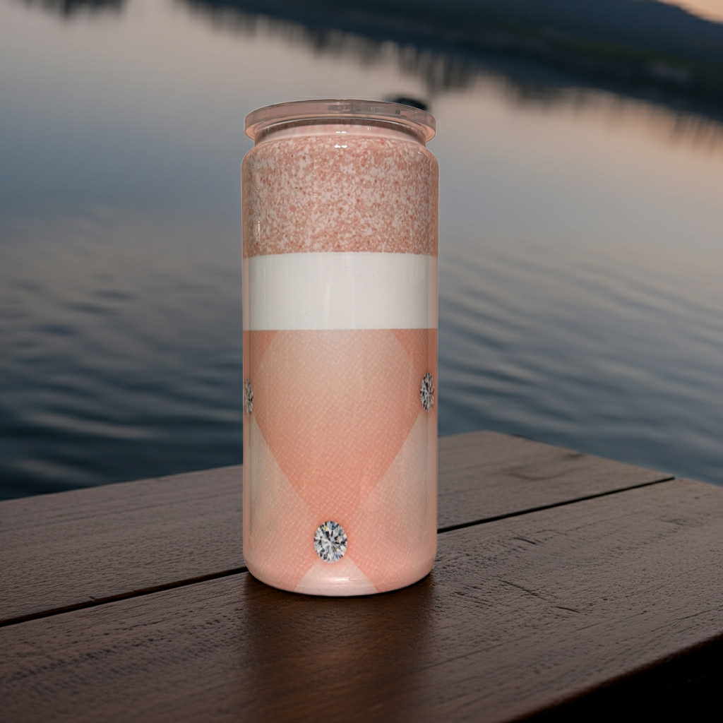Blush Pink Diamond Stainless Steel Beer Can Tumbler – 20oz Aesthetic Drink Glass