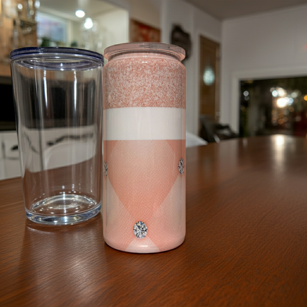 Blush Pink Diamond Stainless Steel Beer Can Tumbler – 20oz Aesthetic Drink Glass