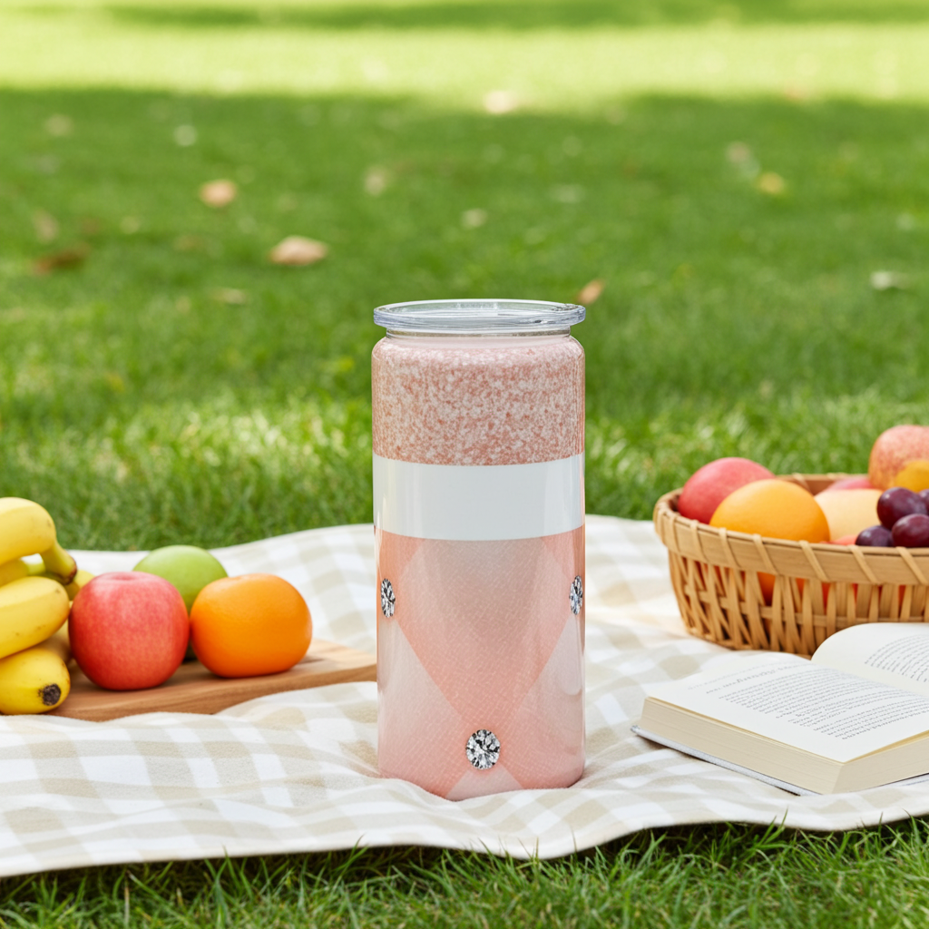 Blush Pink Diamond Stainless Steel Beer Can Tumbler – 20oz Aesthetic Drink Glass