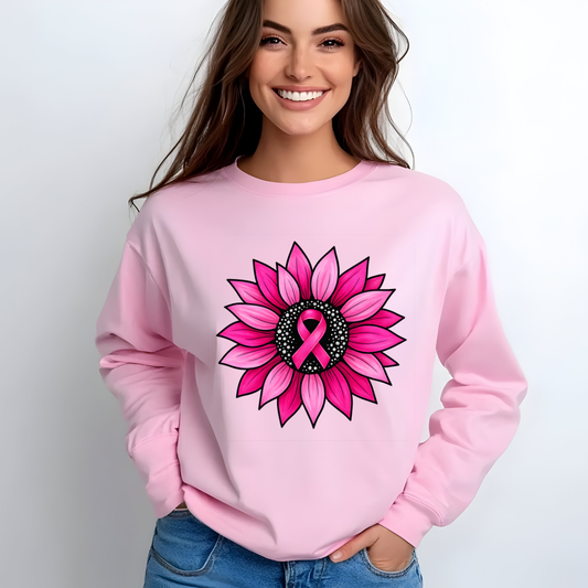 Pink Sunflower Breast Cancer Awareness Sweatshirt – Support Hope & Strength Crewneck – October Awareness Gift for Women