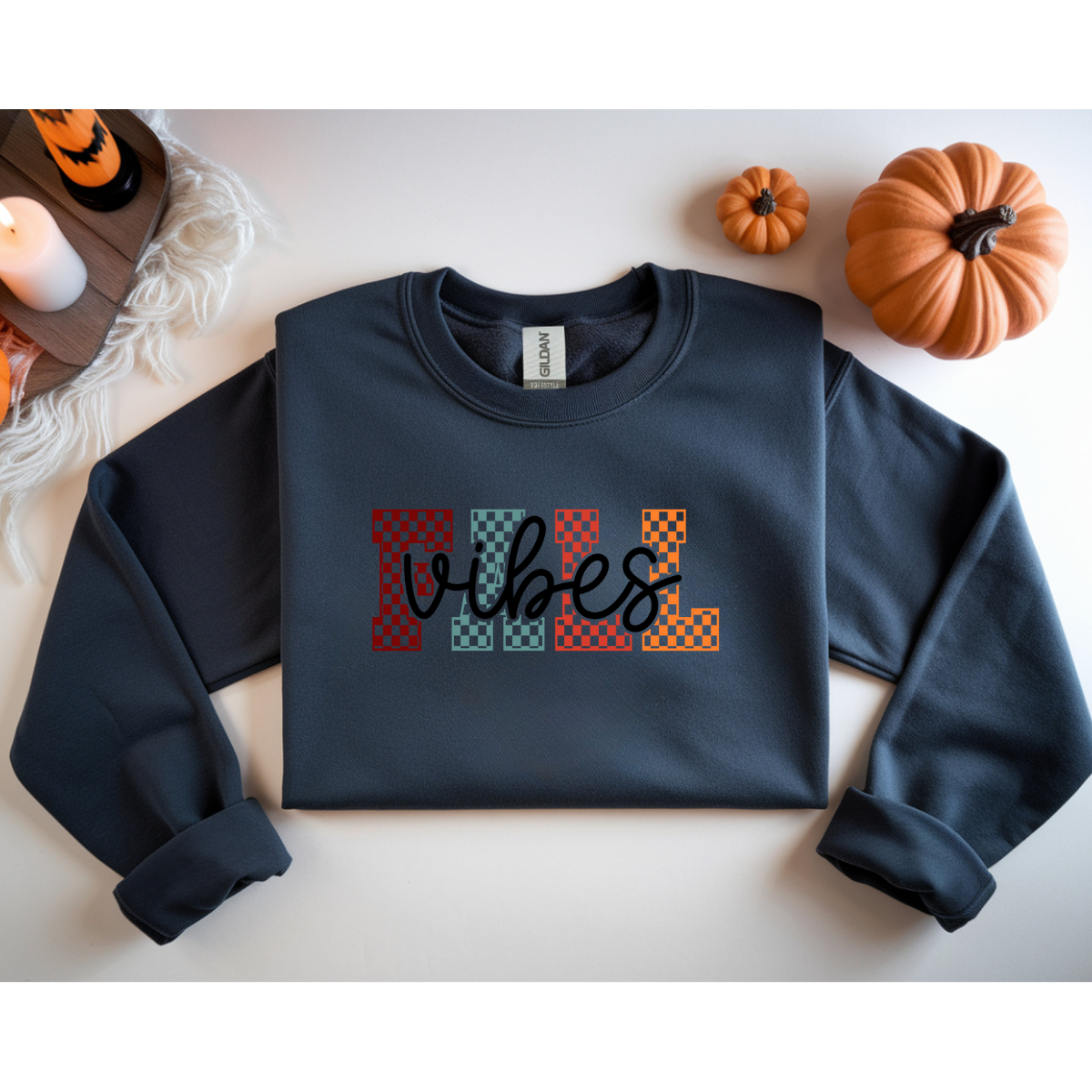 🍁 Fall Vibes Checkerboard Sweatshirt 🍂