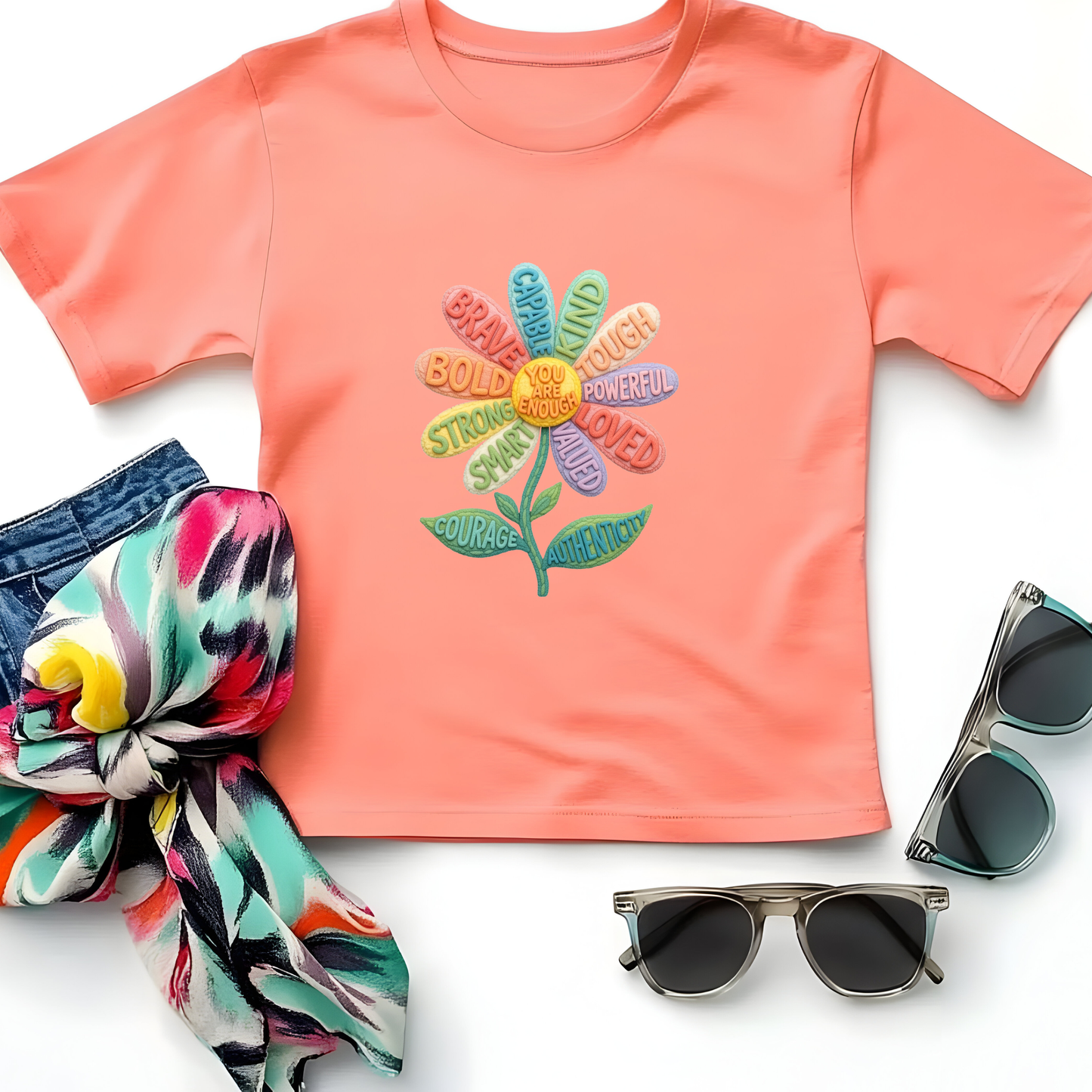 You Are Enough Inspirational Flower Graphic Tee