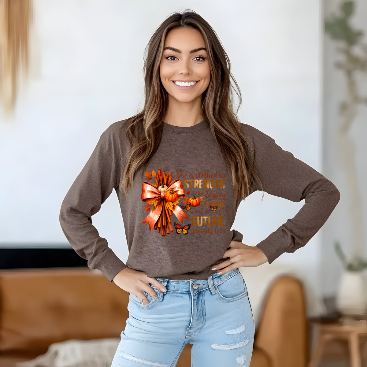 She Is Clothed in Strength – Proverbs 31:25 Long Sleeve Shirt