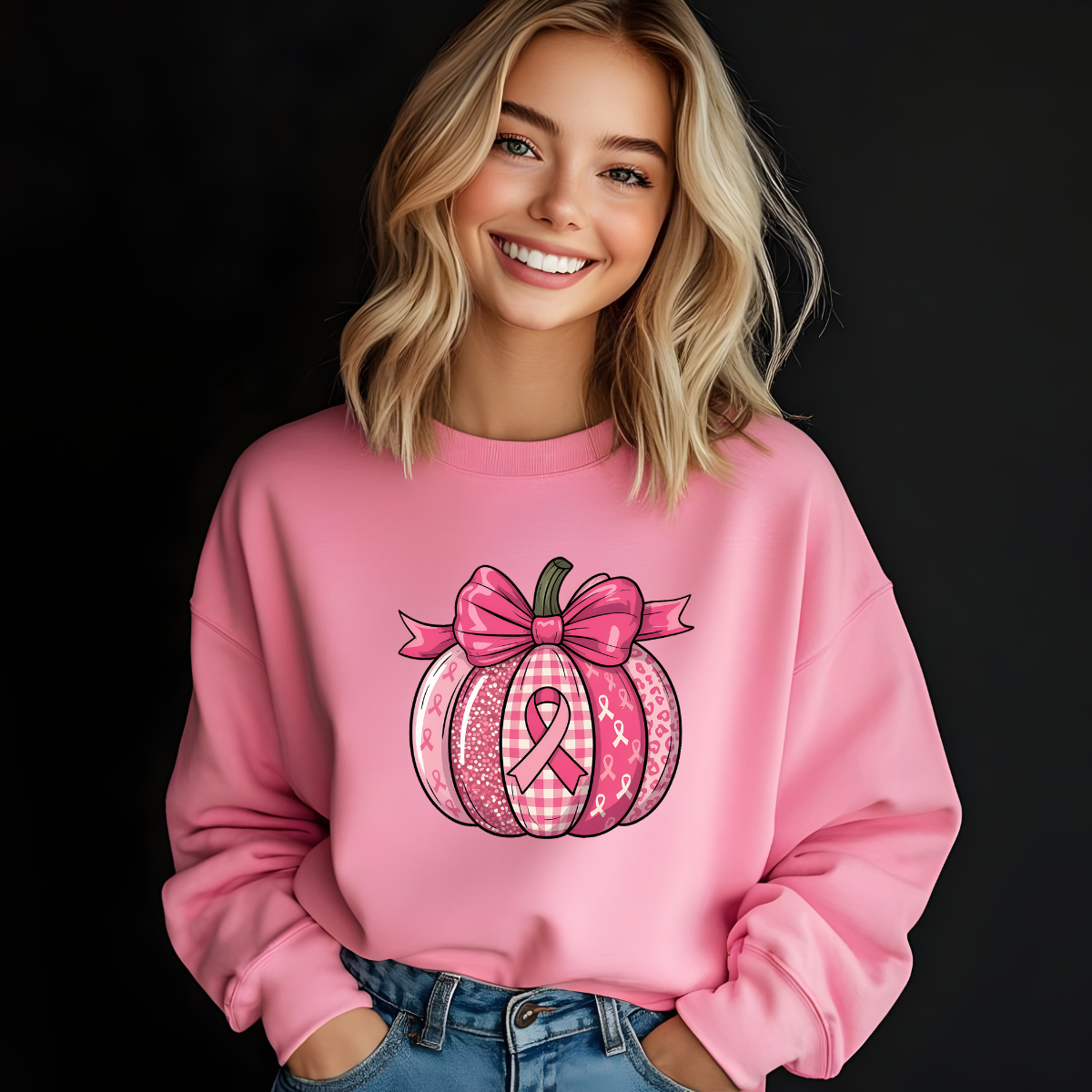 🎀 Pink Ribbon Pumpkin Sweatshirt – Breast Cancer Awareness Fall Apparel
