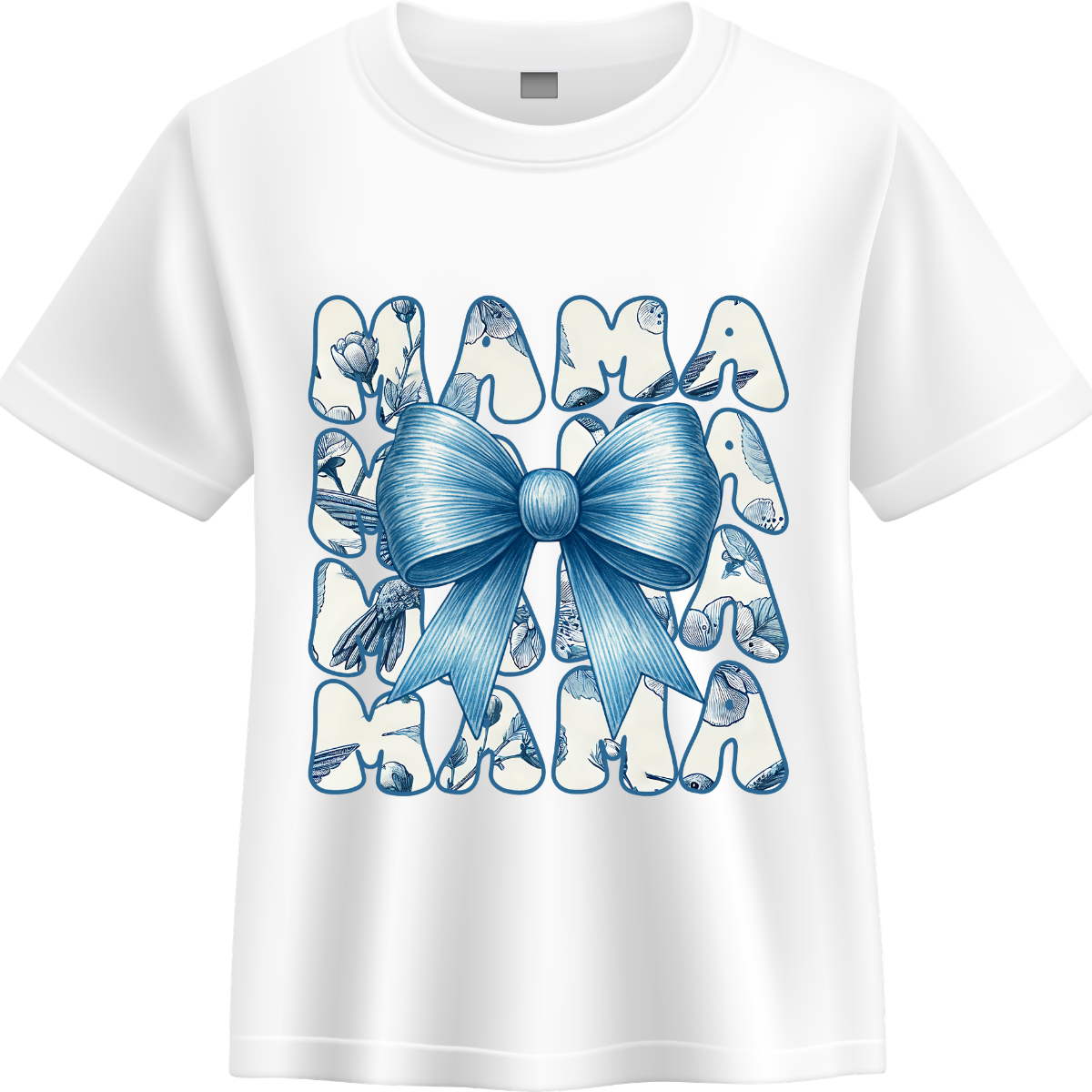 Blue Floral Mama Graphic Tee – Elegant Bow Mom Shirt