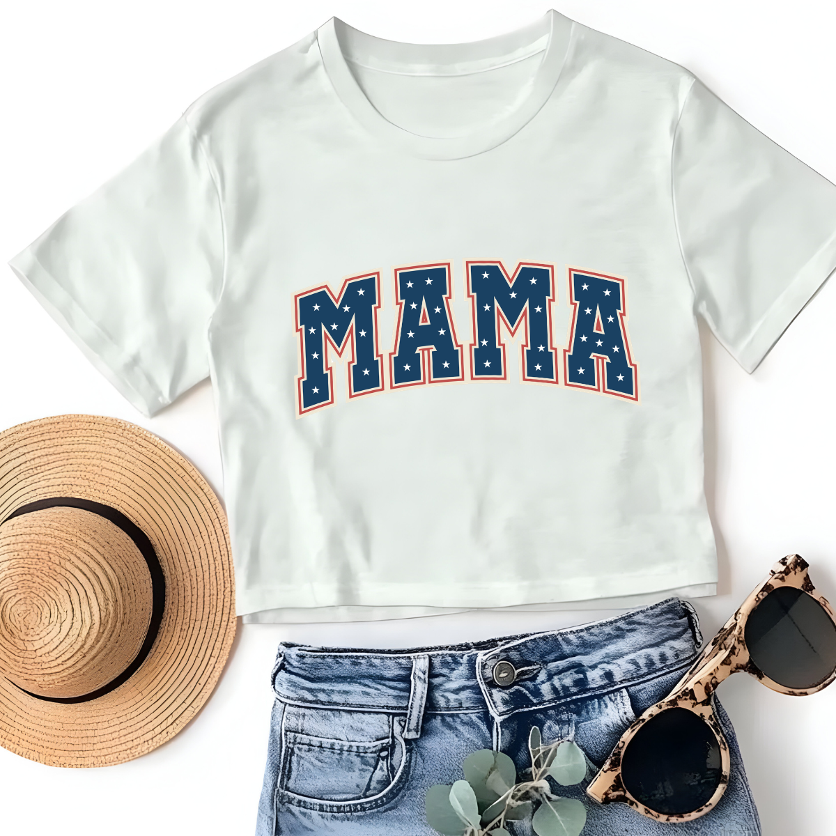 Mama Patriotic Stars Graphic Tee – Vintage Americana Fourth of July Shirt